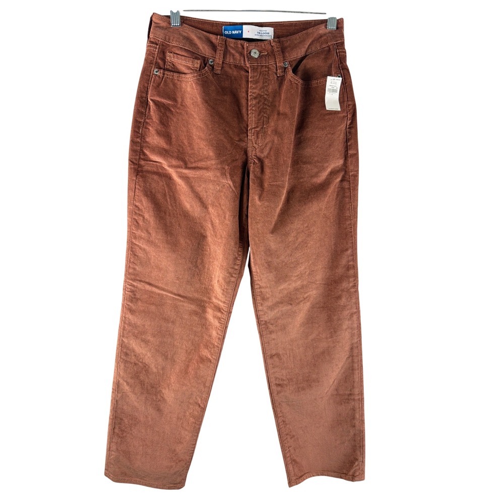 NEW Old Navy High-Rise OG Loose Corduroy Pants 4 Saddle Brown Academia Grandpa